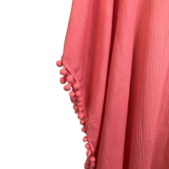Letarte Handmade Cover Up Womens S Salmon Pink Embroidered Floral Beach Pompom - Picture 6 of 10
